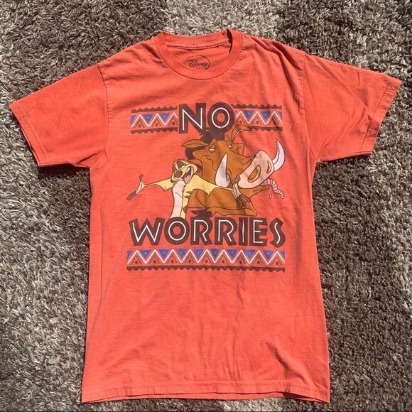 Disney Pumbaa & Timon “No Worries” Lion King Orange T Shirt Size Small Tribal - Picture 2 of 8